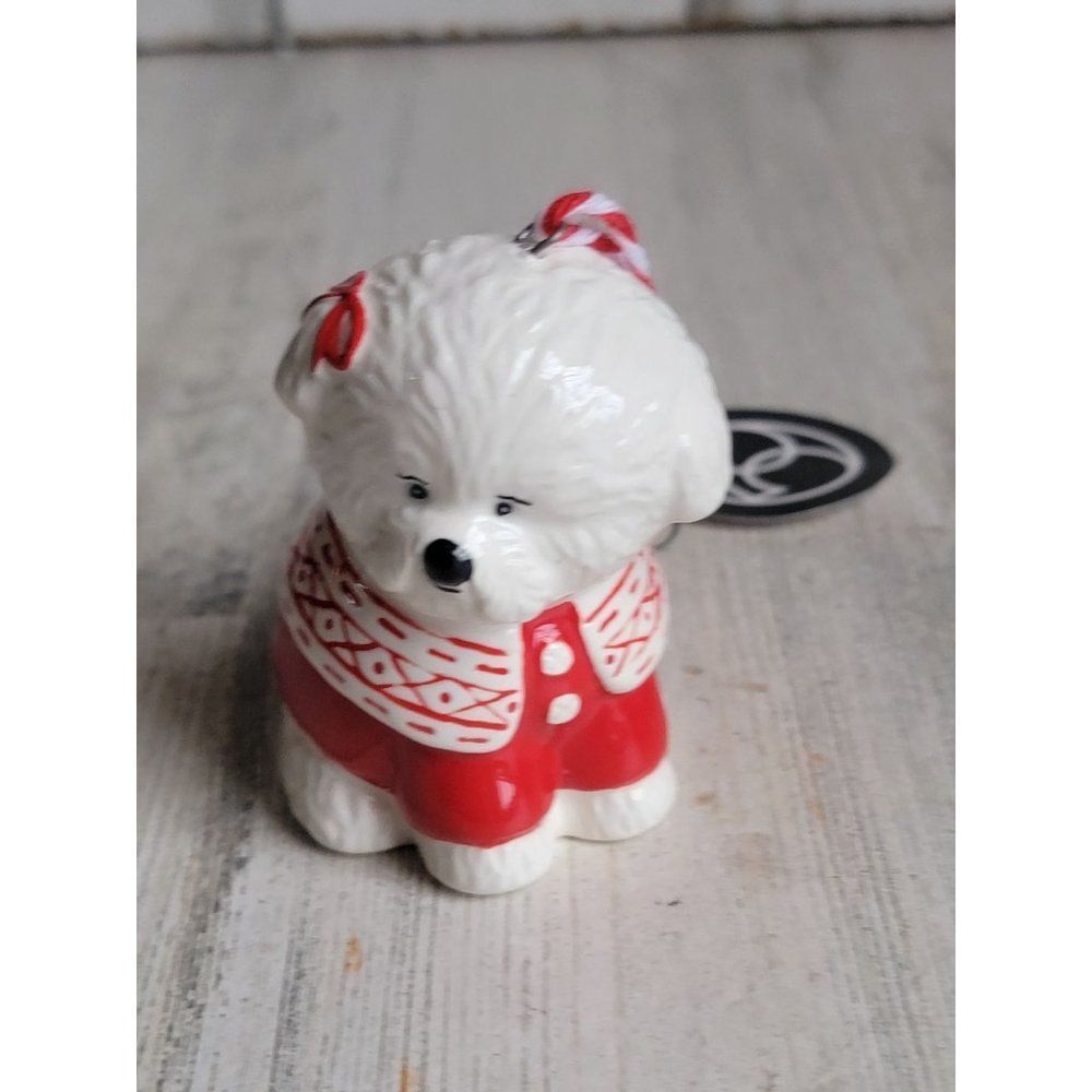 Department 56‎ fetch spirit pomerian white ceramic dog ornament Xmas